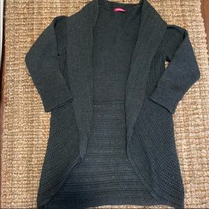 Long open dark grey knit cardigan
